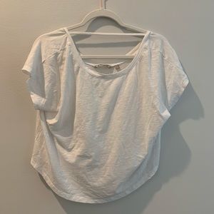 ATHLETA white t shirt with cross neck detail
